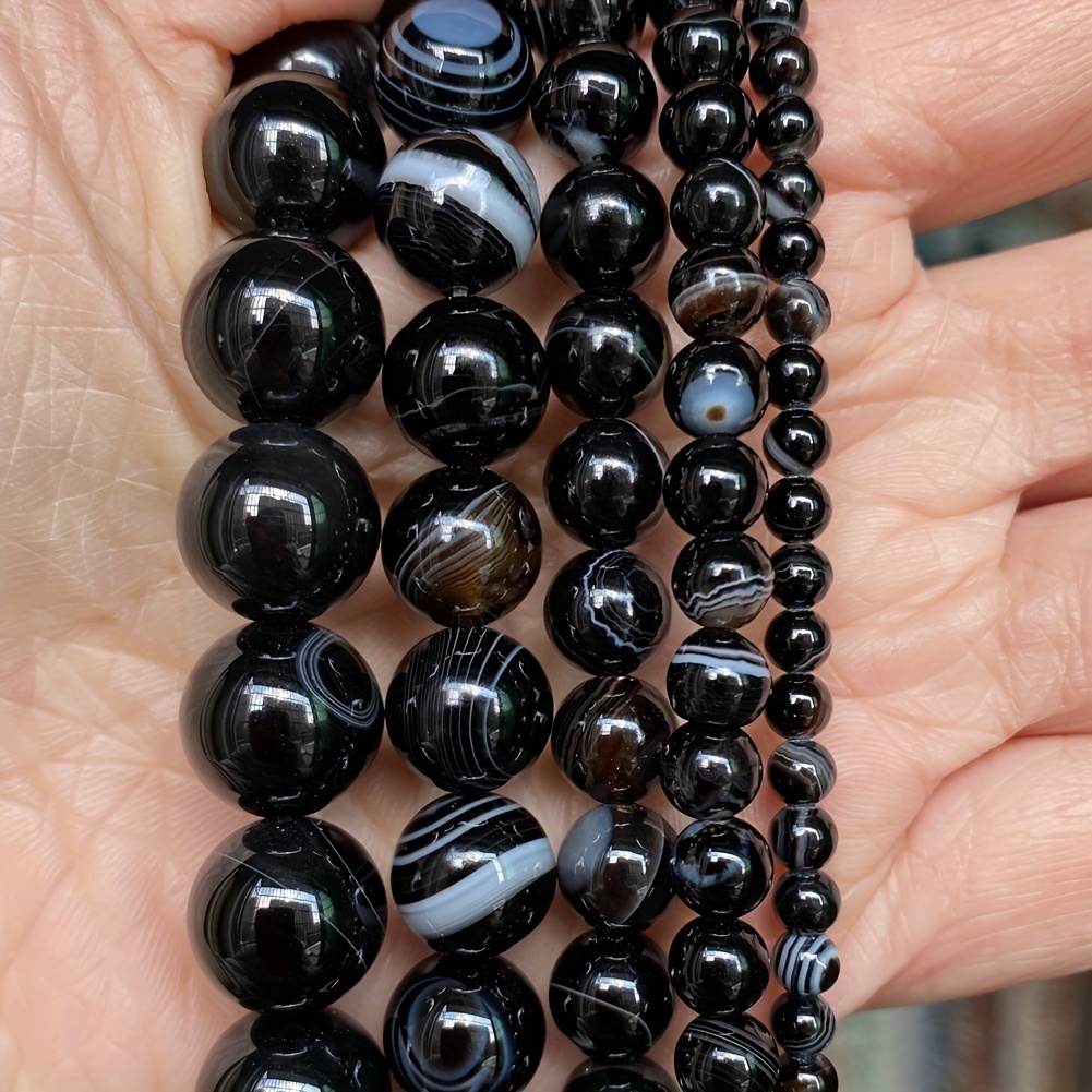 

Perles de Pierre D'agate Rayée Noire Pierres Précieuses Semi-précieuses Perles Rondes En Vrac Pour La Fabrication de Bijoux Bracelet Collier Bijoux Cadeau 4/6/8/10/12mm