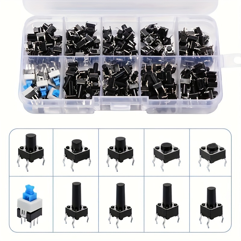180pcs 6x6 Keys Tact ON/OFF Light Micro Touch Switch Set - 10 Types Push  Button Switch Kit Assortment For DIY Tool Accessories