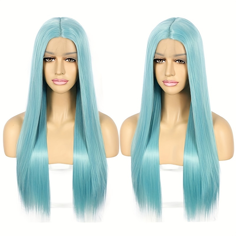 Synthetic Long Straight Black Ombre Light Blue Wig for Women High Density  Layered Hair Wigs with Bangs Halloween Costume Cosplay - AliExpress
