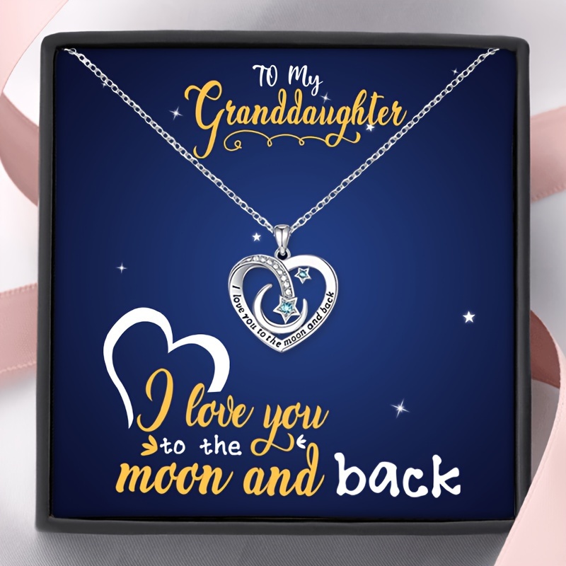 

To My Granddaughter Copper Zirconia Necklace, I Love You To The Moon And Back, Birthday Gift, Christmas Gift, Card And Gift Box Packaging, Gift Necklace