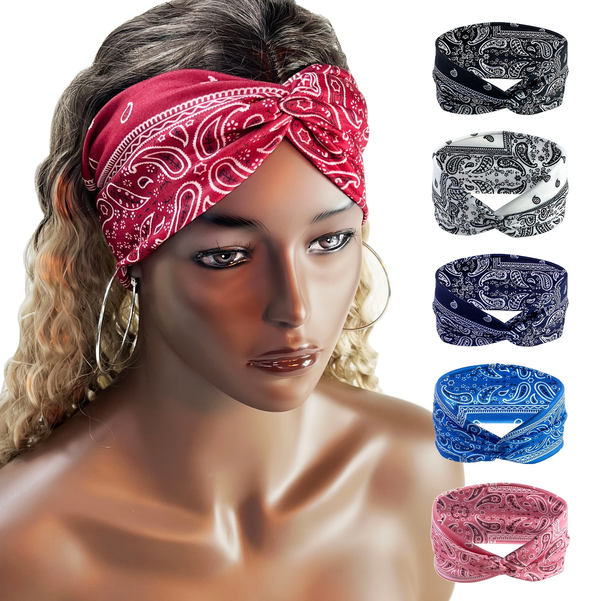 8 Pieces Boho Bandana Headbands Elastic Paisley Headbands Stretchy Yoga  Headwraps Vintage Wide Hairbands Cute Hair