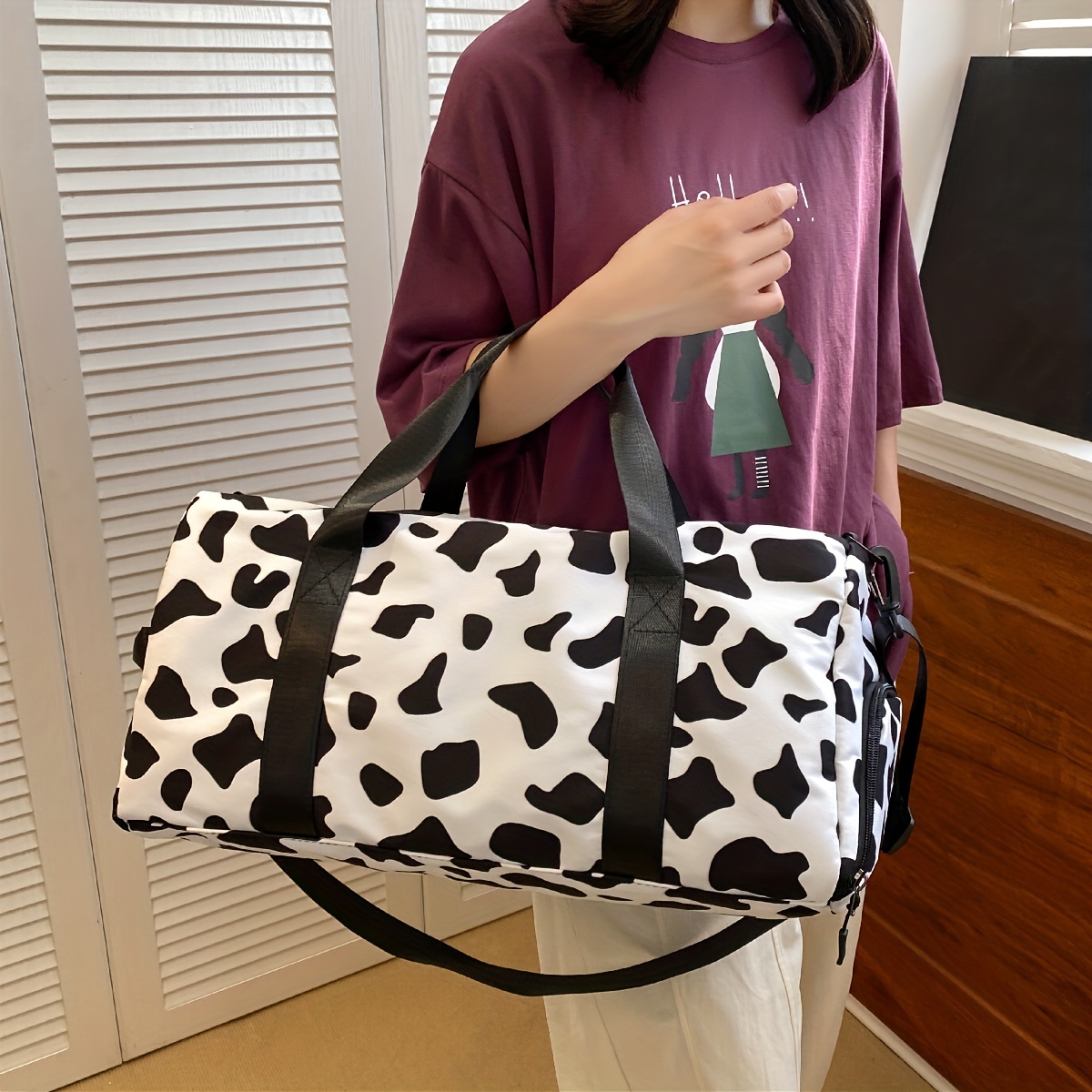 Large Cow Design Duffle Bag Purse
