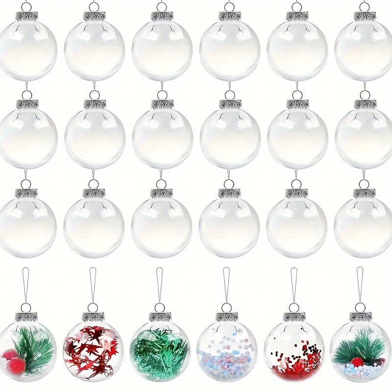 Elegant Clear Plastic Fillable Christmas DIY Craft Ball Ornament,  Shatterproof Clear Ornaments for Exquisite Christmas Tree Decor - Pack of  24 (3.15''/80mm) 