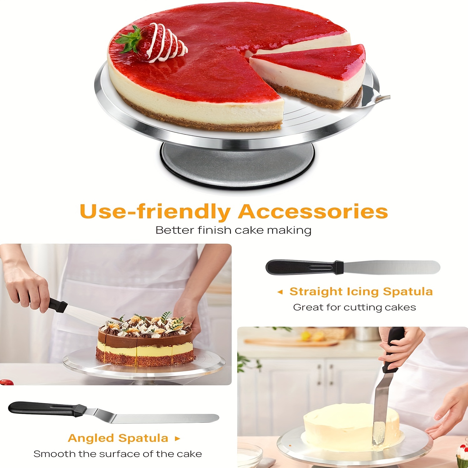 6pcs Aluminum Alloy Cake Piping Turntable Set, Include 1 Cake Turntable, 2  Stainless Steel Cake Spatula, 3 Cake Cream Scrapers, Baking Tool Set,  Suitable For Home Party, Birthday Party, Company Activities 