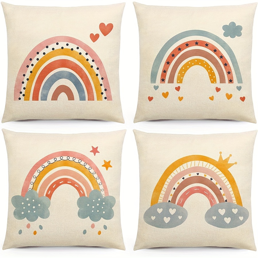 

4pcs/set Bohemian Rainbow Throw Pillow Cover 45 X 45cm Bohemian Rainbow Pillow Cover, Sofa, Living Room, Home Decoration No Pillow Core