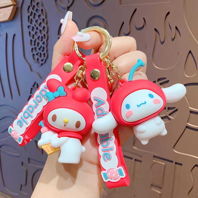 1pc Anime Doll Bracelet Wristlet Keychain Cute Kawaii Kuromi Hello Kitty Melody Cinnamoroll Bag Charm Phone Lanyard Women Girls Gift,Temu
