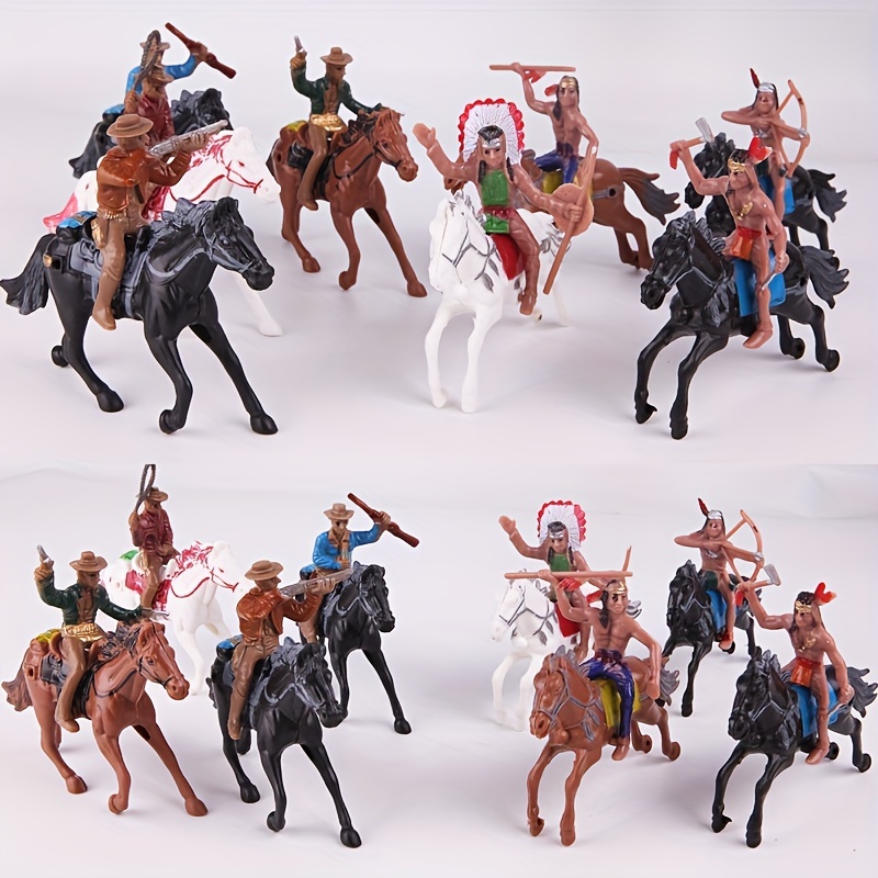 4pcs Riding Doll Model Western Cowboy, Indian Sand Table Ancient Figures  Collection Toys, Ornaments, Novelty Gifts