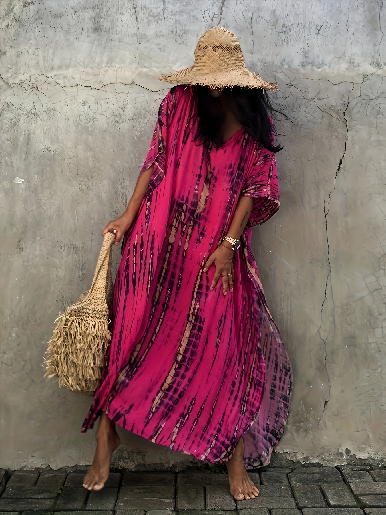 Bohemian Printed Loose Summer Beach Dress Moroccan Kaftan Women Plus Size  Beachwear Tassel Midi Dress M : : Clothing, Shoes & Accessories