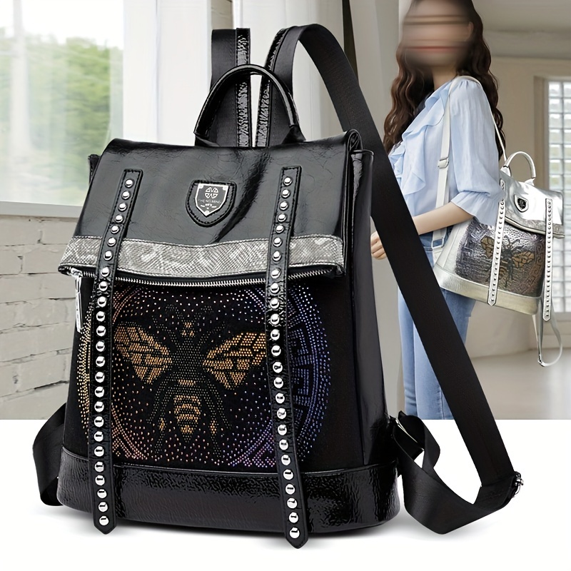Vintage Printed Backpack, Women's Pu Leather Daypack, Casual School Bag For  Travel Work - Temu