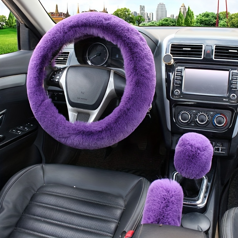 Accesorios de decoración Interior de coche púrpura para mujeres y niñas,  cubierta de rueda de dirección de seda, cinturón de seguridad, palanca de