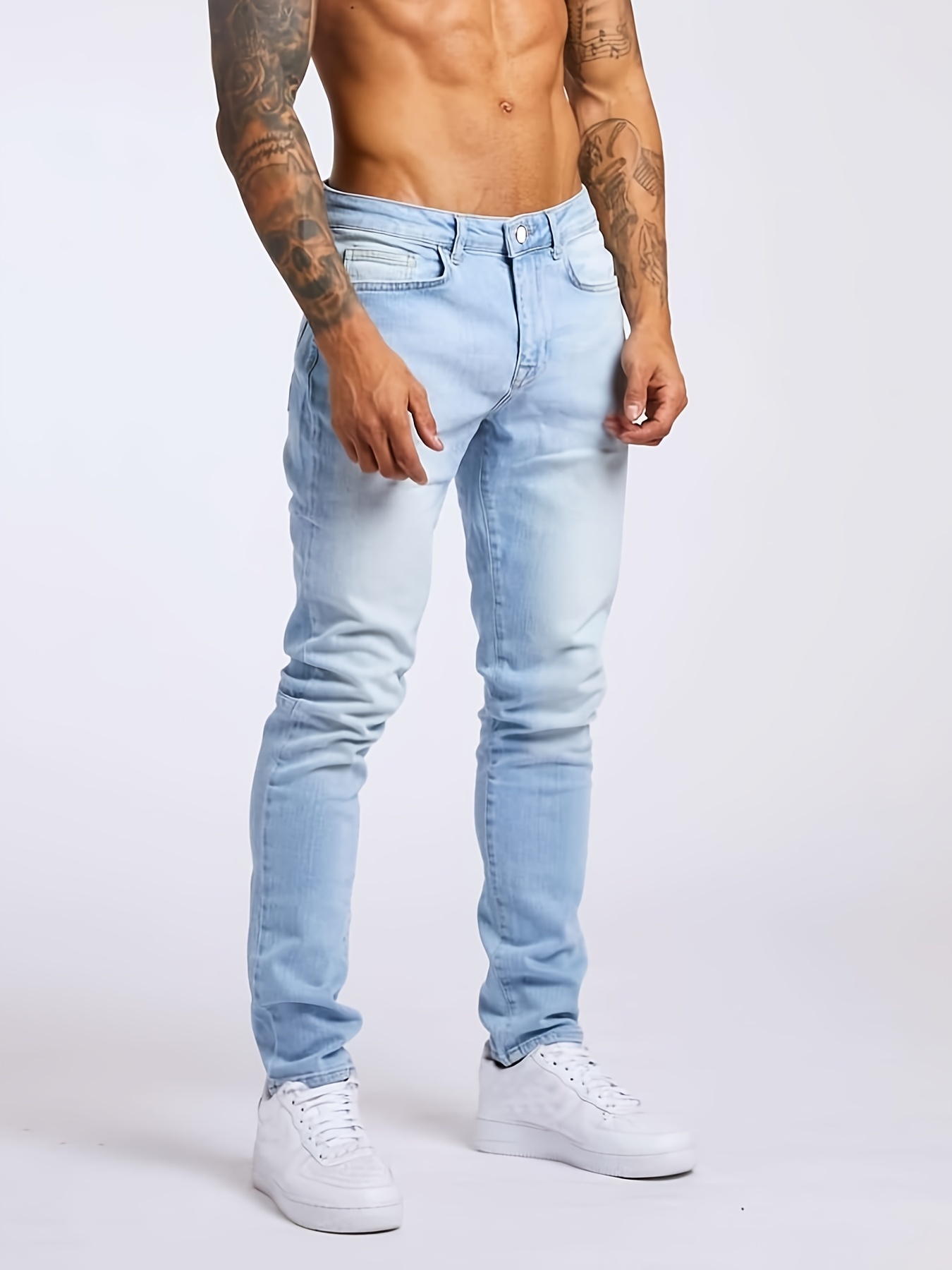 Super skinny light blue ripped best sale jeans mens