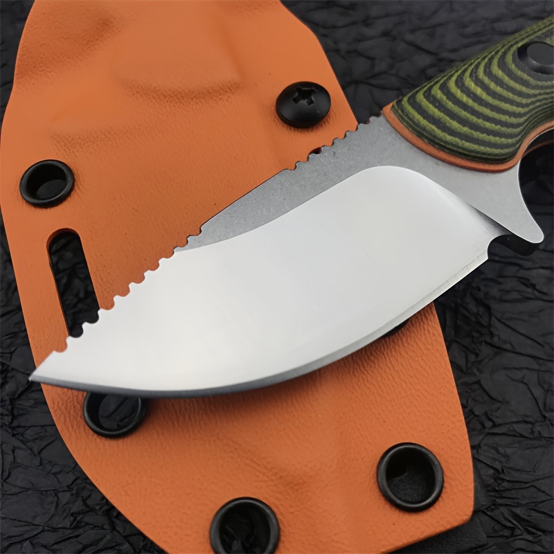  Knife4U - Cuchillo de acero de damasco con hoja fija de 3.0 in  para piel, supervivencia, camping y entusiastas del aire libre con mango  natural y funda de piel (cuerno de