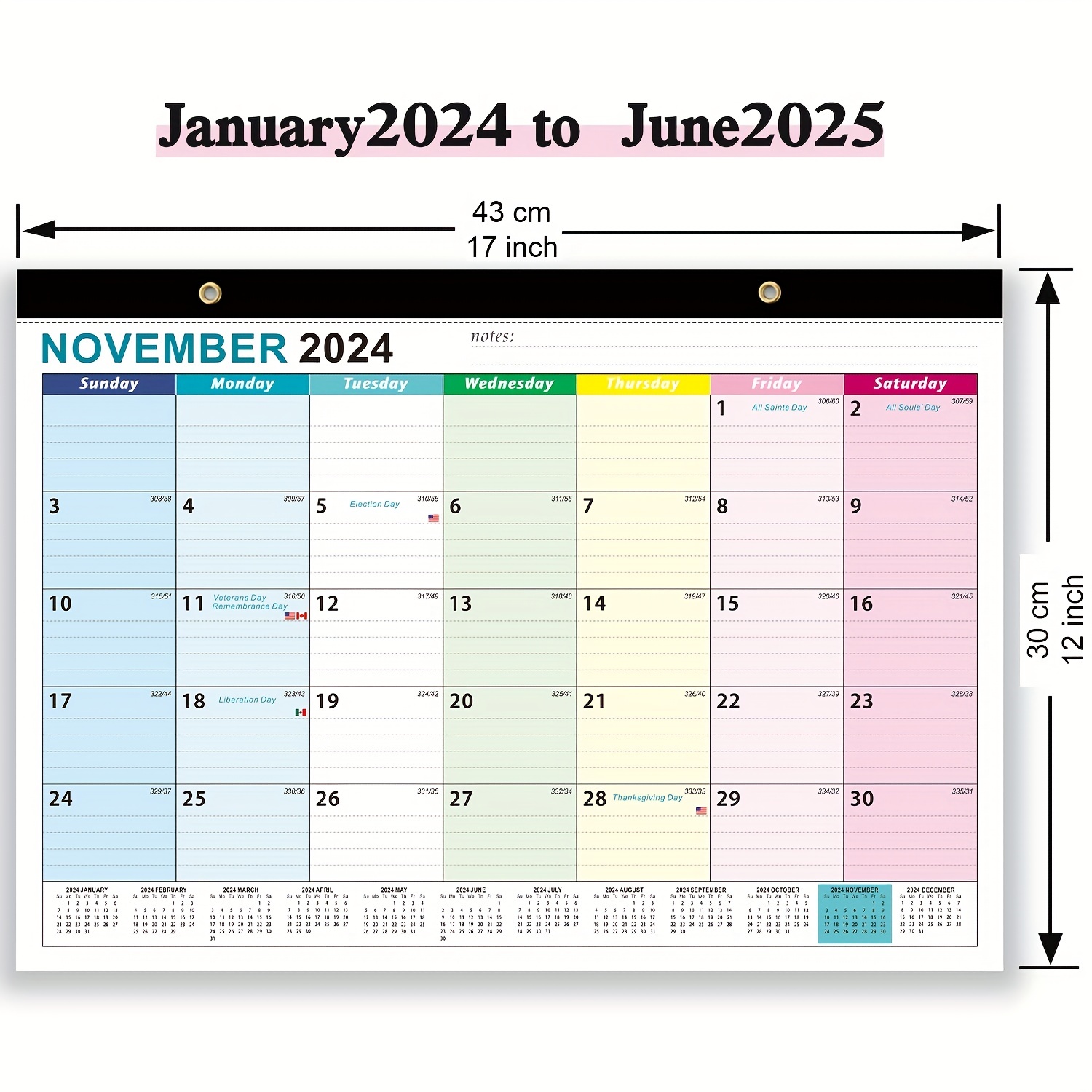 Calendrier 2024 2025 (18 Mois), Calendrier Familial Jan 2024 - Déc  2025,Calendrier mural de l'Avent Organisateur Planning Calendrier