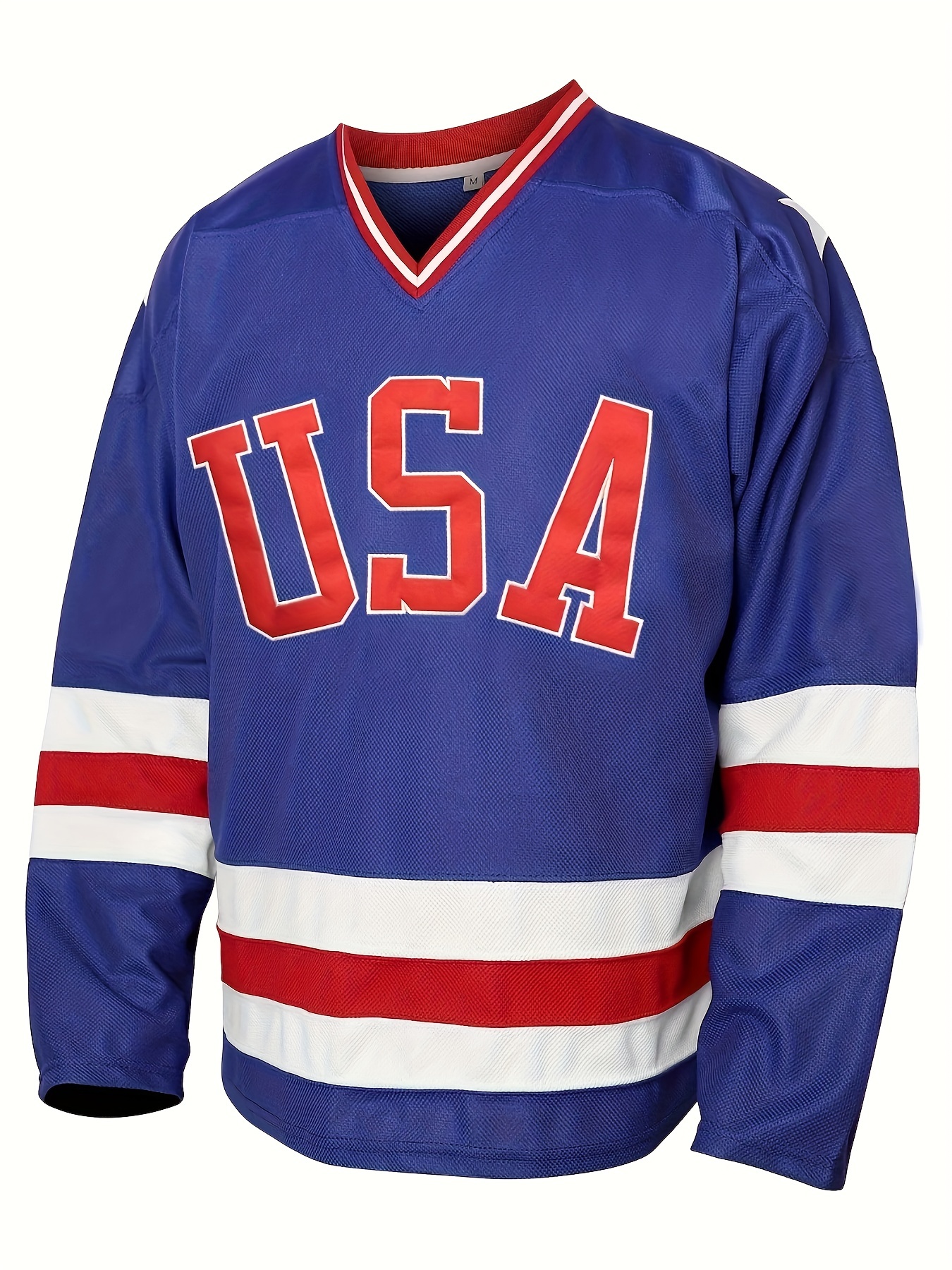 Men's Embroidery 18 Ice Hockey Jersey, Mens Vintage Stripe V Neck Long Sleeve Hockey Shirt for Training Competition,Temu