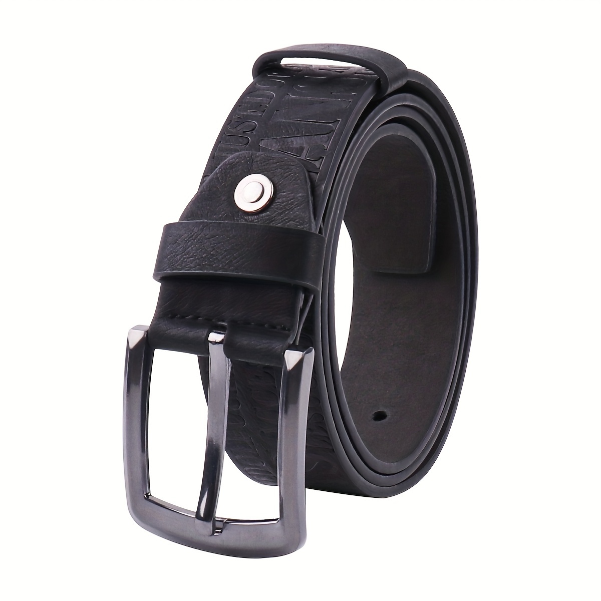 Vintage Men's Letter Alloy Buckle, Pu Leather Letter Embossed Belt