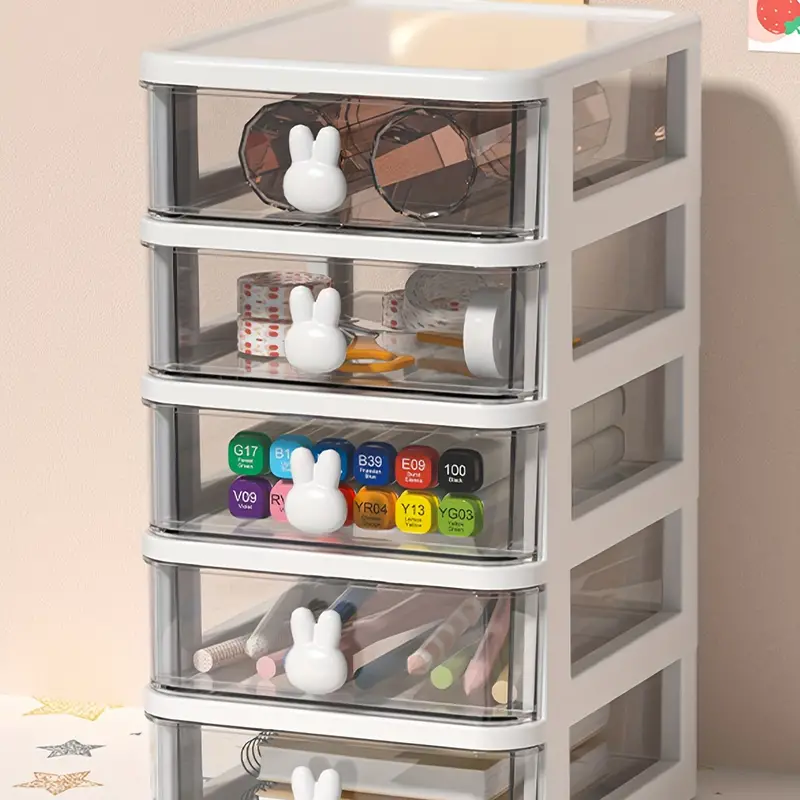 Rabbit Cartoon Desktop Storage Box Transparent Small Drawer - Temu