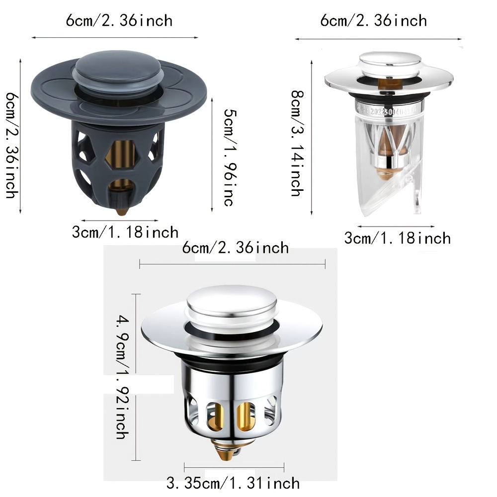 Stainless Steel Drain Filter Wash Basin Plug Bath Stopper Hair Catcher Basin Spring Core Bathroom Sink Plug Pop-Up Bounce Core Basin Drain Filter Rose