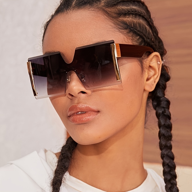 Square Rimless Sunglasses Women Gradient Lens - Gray Brown Shades Orange / As Show in Photo
