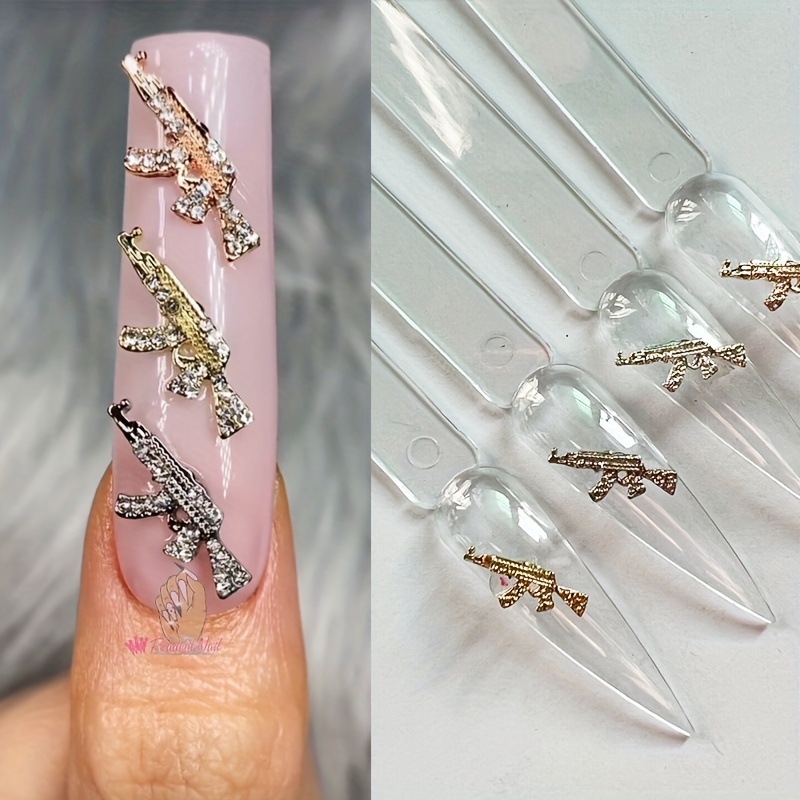 Gun Nail Art Charms With Rhinestones,3d Alloy Ak Shape Nail Gem Accessories, nail Art Jewelry For Girls Nail Art Diy Crafts Decoration Supplies - Temu
