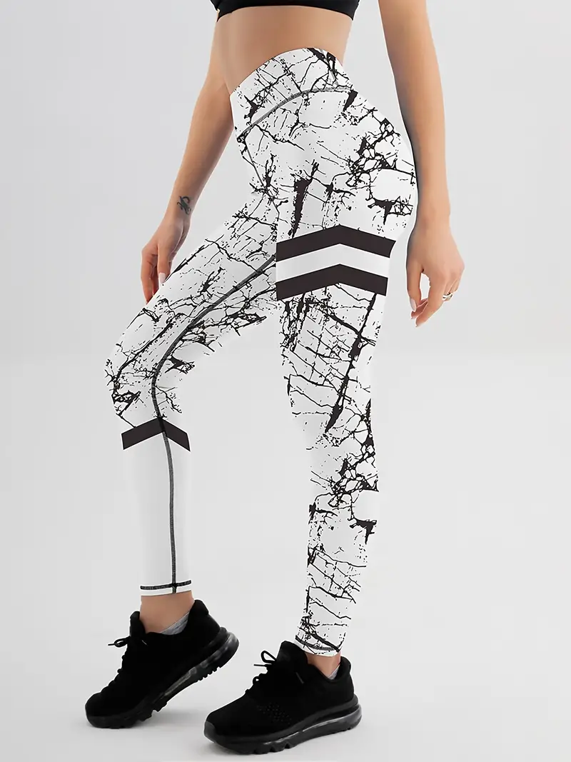 Fashion Marble Print Yoga Sports Pants High Waist Slimming - Temu