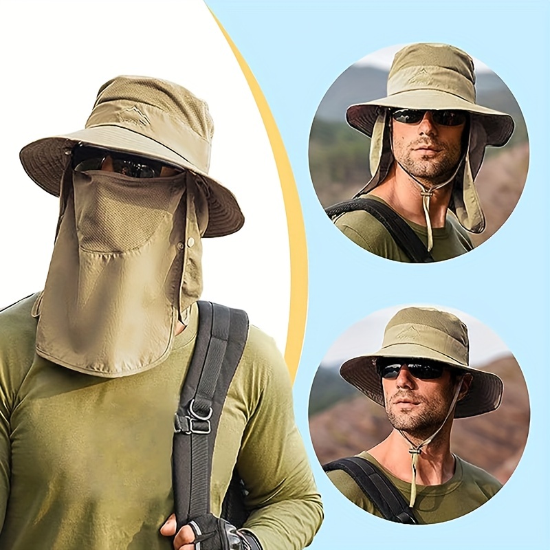 Breathable Solid Color Fishing Hat With Face Cover Neck Flap - Temu