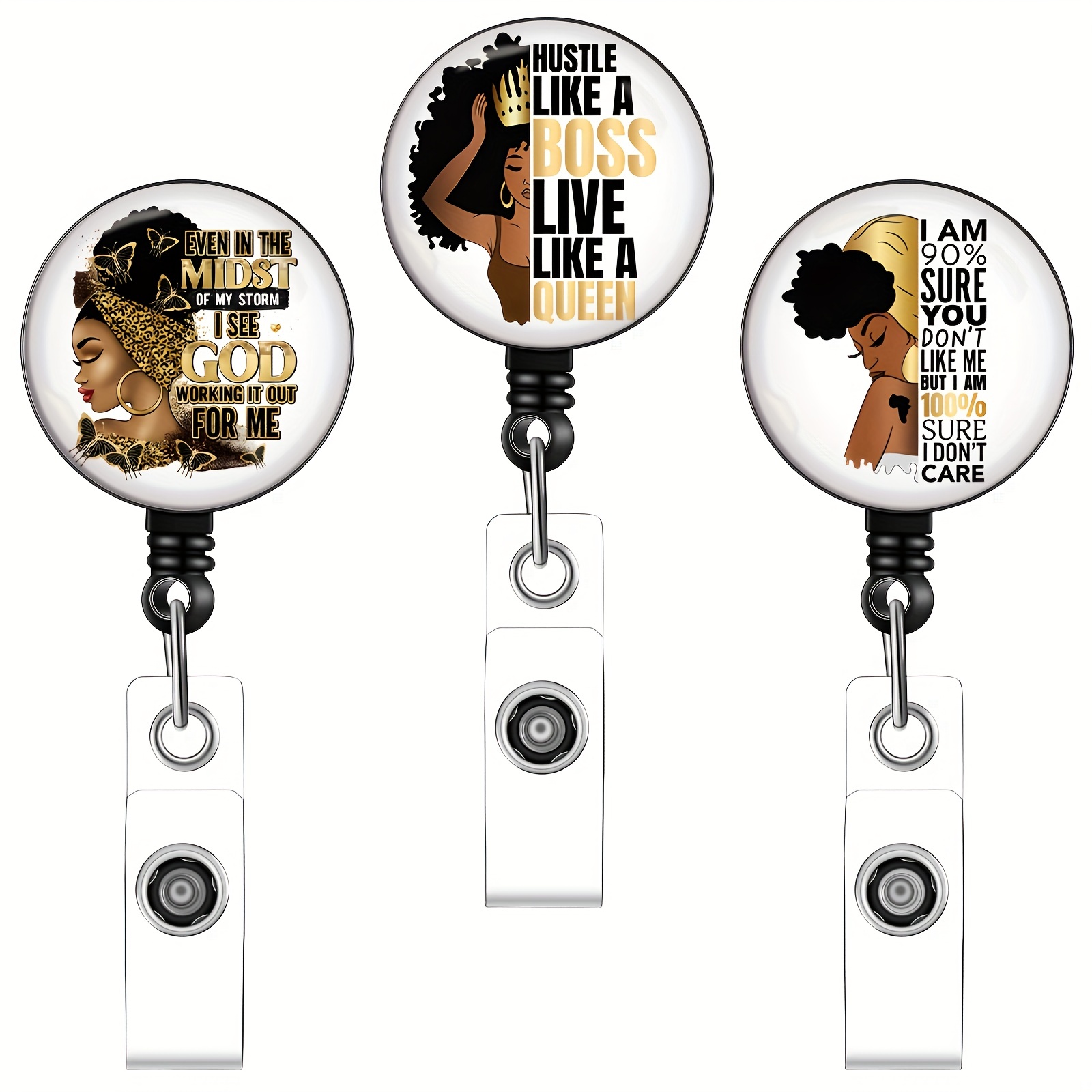 Black Women Inspirational Quotes Badge Scroll Id Retractable