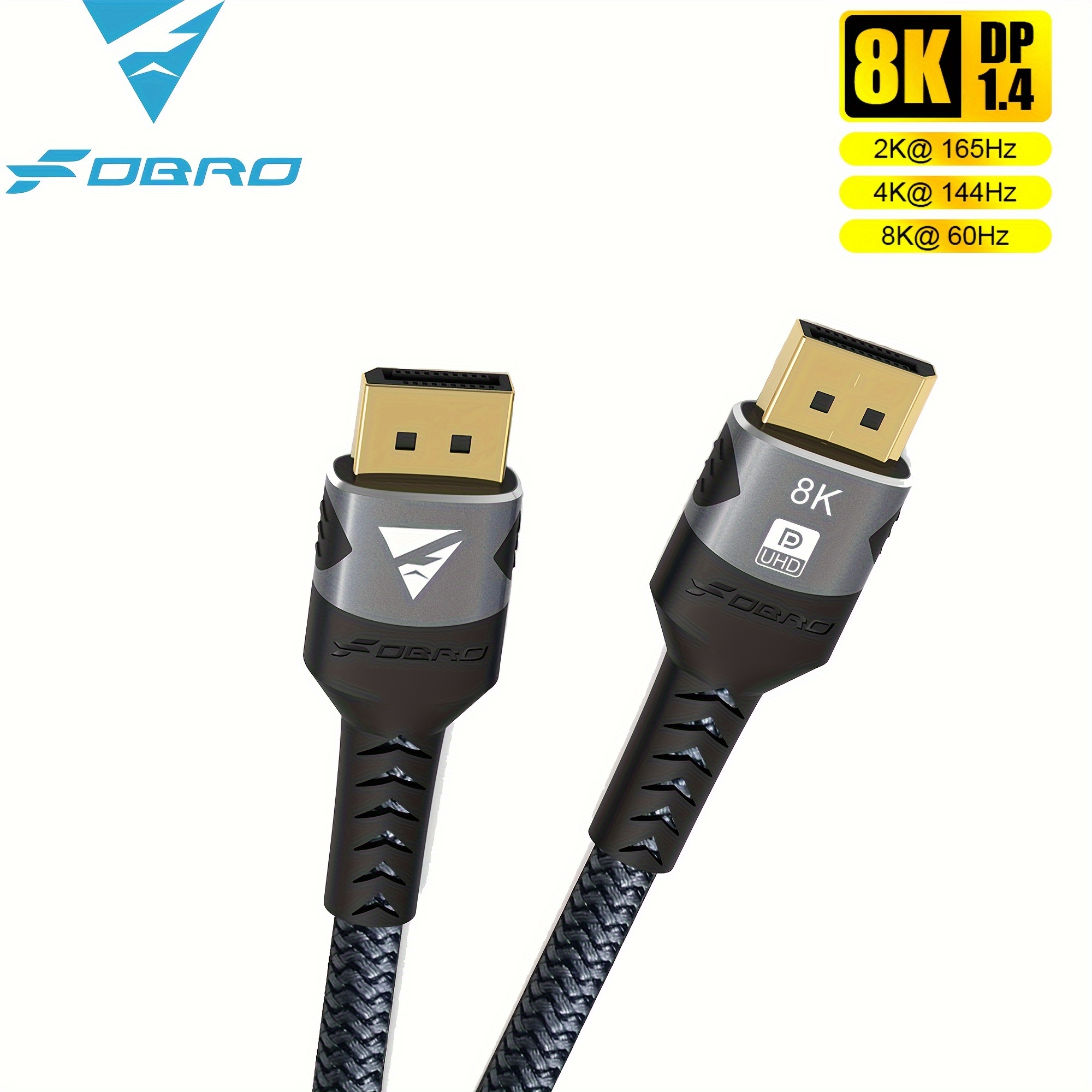 Câble DisplayPort 144Hz 2m, Support: 4K @ 60Hz, 2K @ 144Hz, 2K @ 165Hz,  1080 @ 240Hz