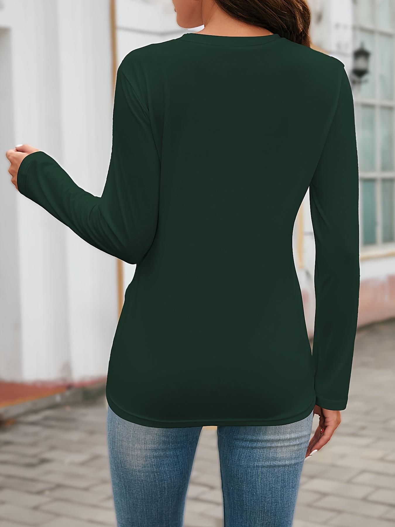 plus size simple solid t shirt casual crew neck long sleeve t shirt womens plus size clothing dark green 1