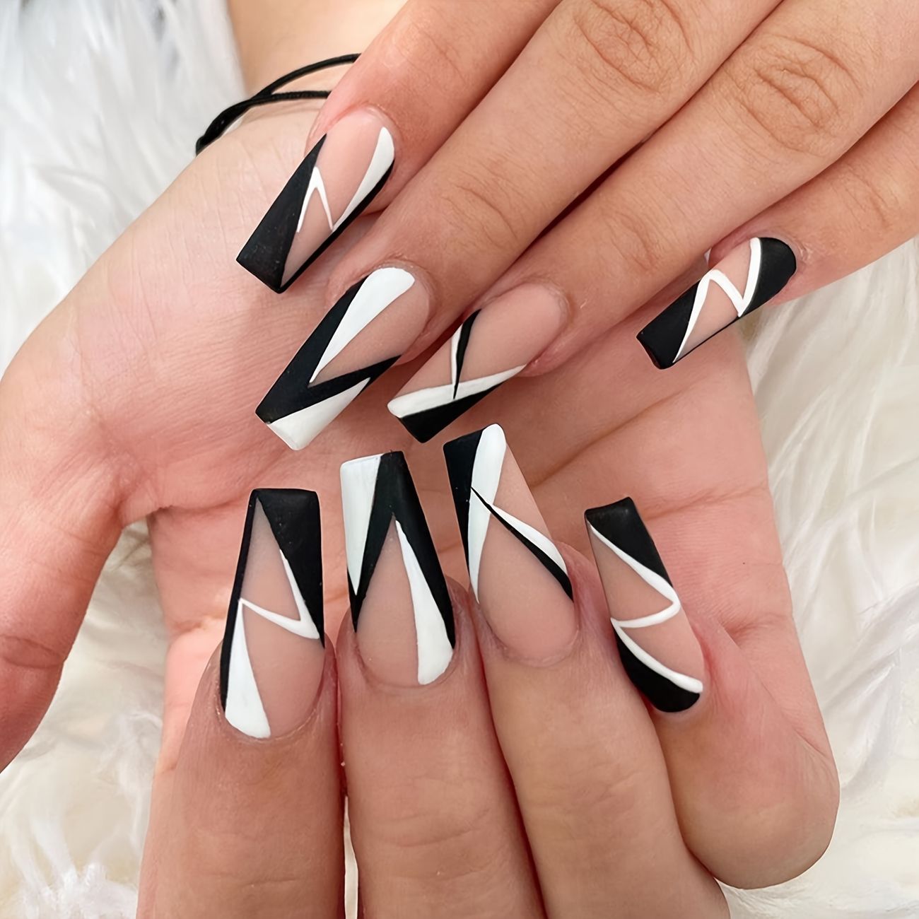 Press On Nails Medium Length Stitching Color Coffin Fake Nails Full Cover  Matte Stick On Nails With Designs Acrylic Nails For Women | Shop Now For  Limited-time Deals | Temu