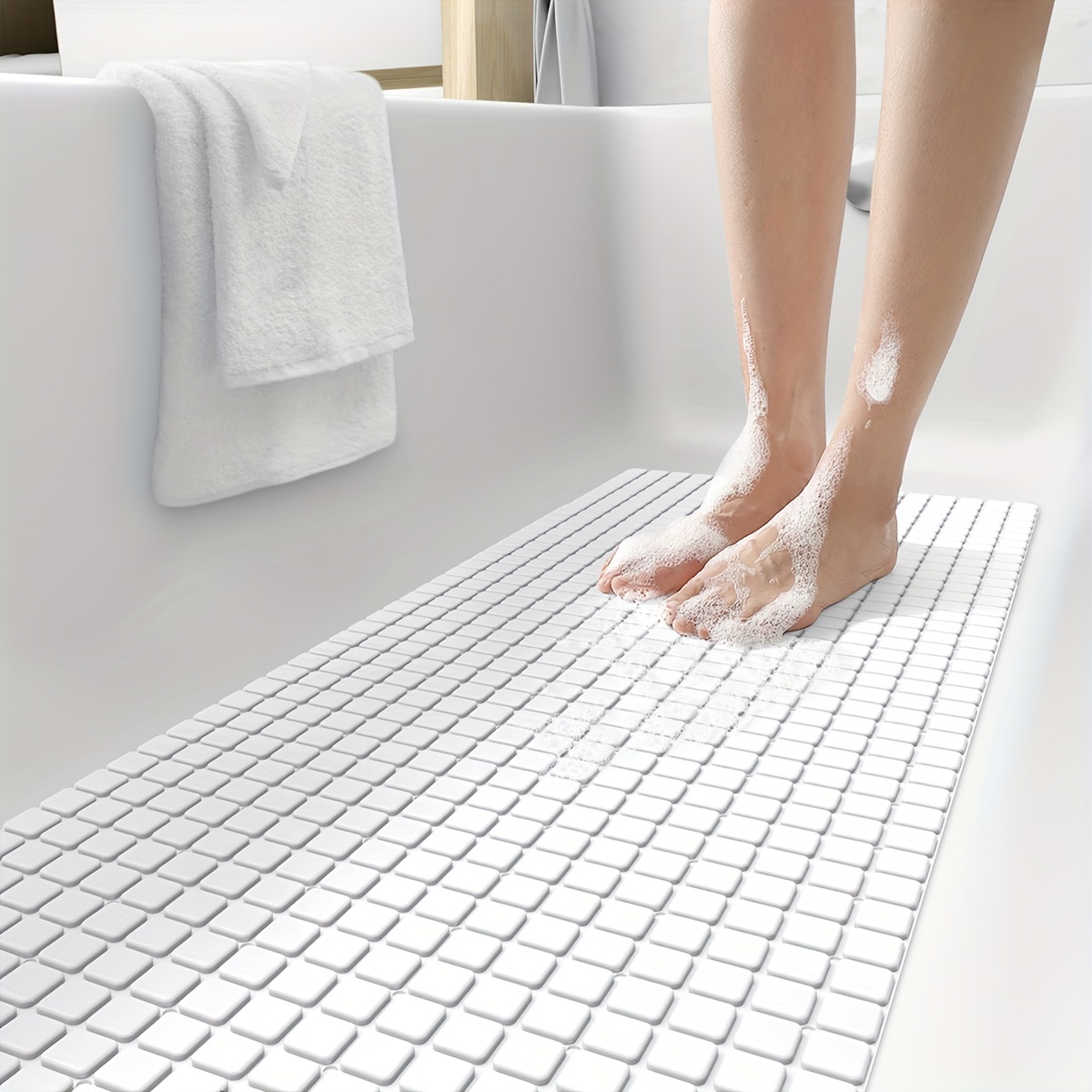 Extra Long Bathtub Mats, Non-slip Shower Mat With Suction Cups And Drain  Holes, Machine Washable Bathroom Mat,, Bathroom Accessories - Temu