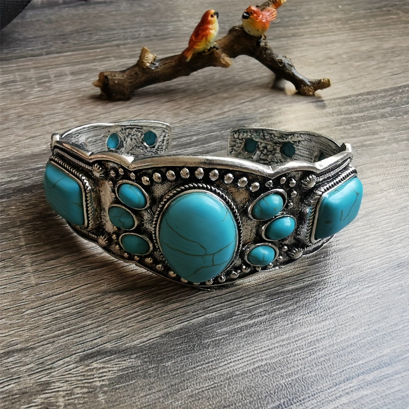 

1 Pc Vintage Style Bohemian Natural Turquoise Open Bracelet Birthday Gifts For Girlfriends, Mother's Day Gifts For Mom