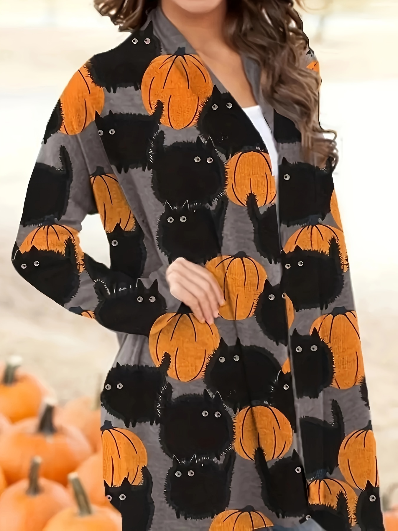 Halloween Cardigan Women's Open Front Graphic Print Long Sleeve