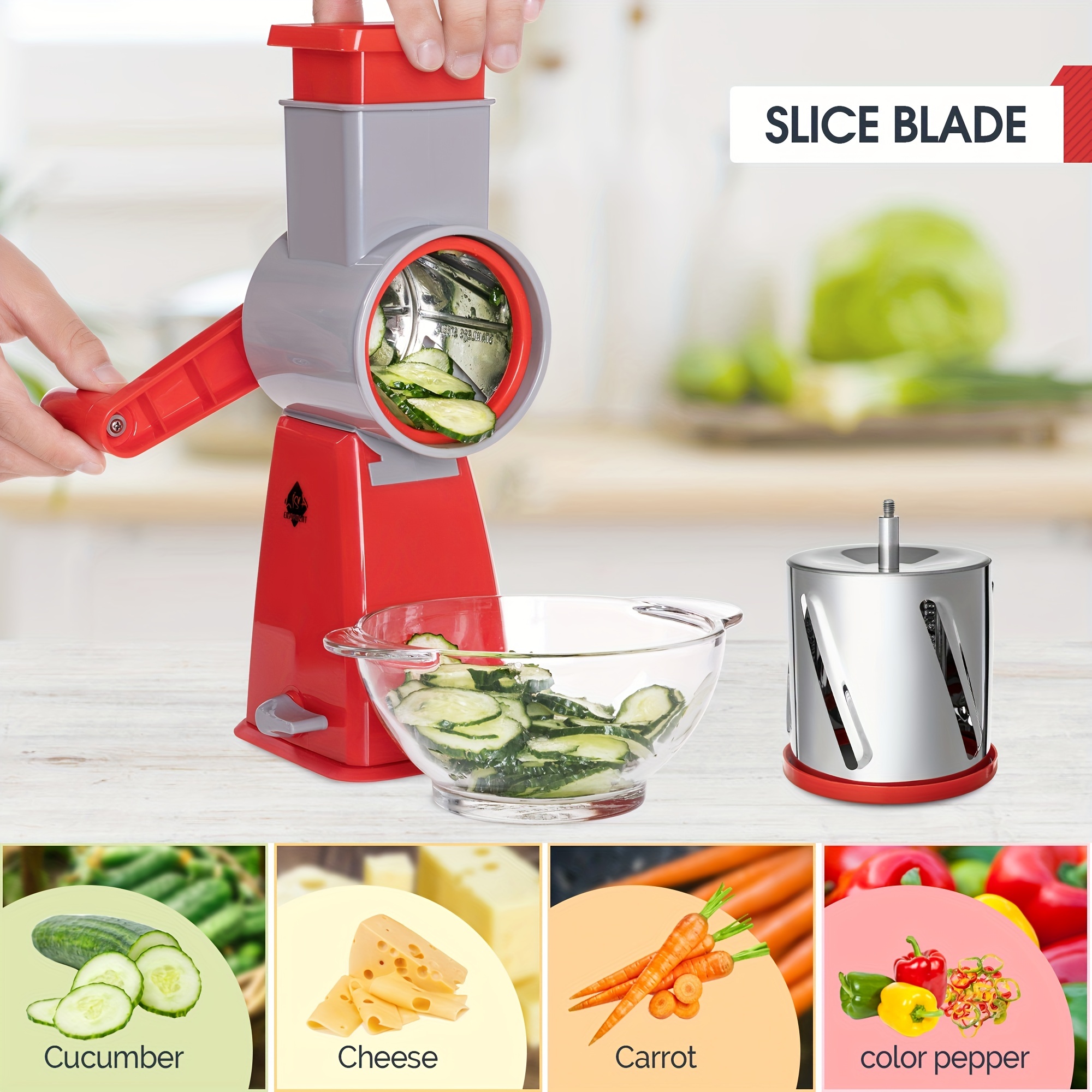 Kitchen 3 in 1 Manual Rotary Cheese Grater With Handle, Kitchen Vegetable  Slicer, Chopper, Grinder, Rotary