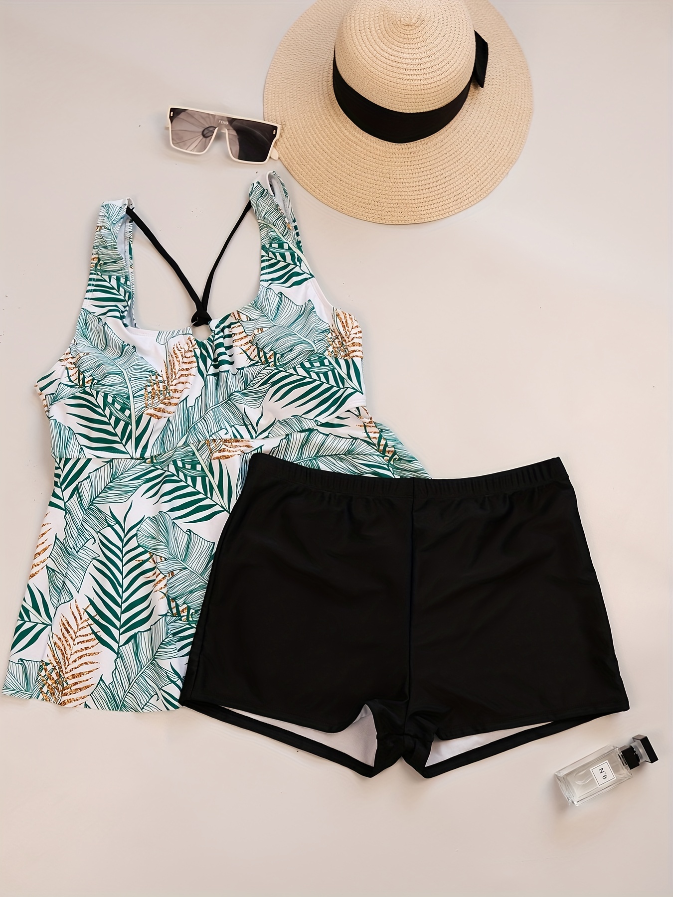 SHEIN SHEIN Swim Curve Plus Tropical Print Drawstring Bikini Swimsuit