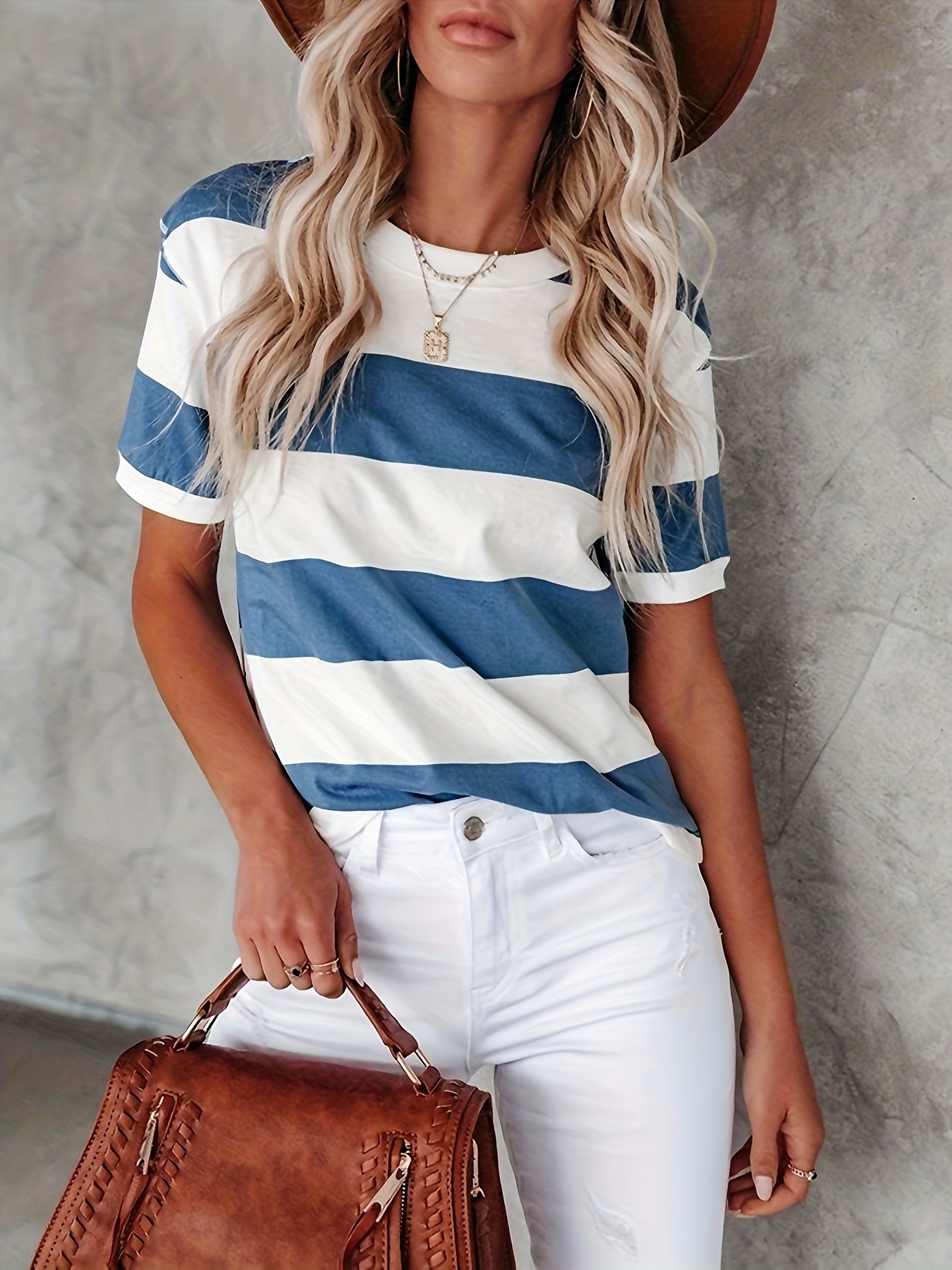 Striped Crew Neck T shirt Elegant Long Sleeve Top Spring - Temu