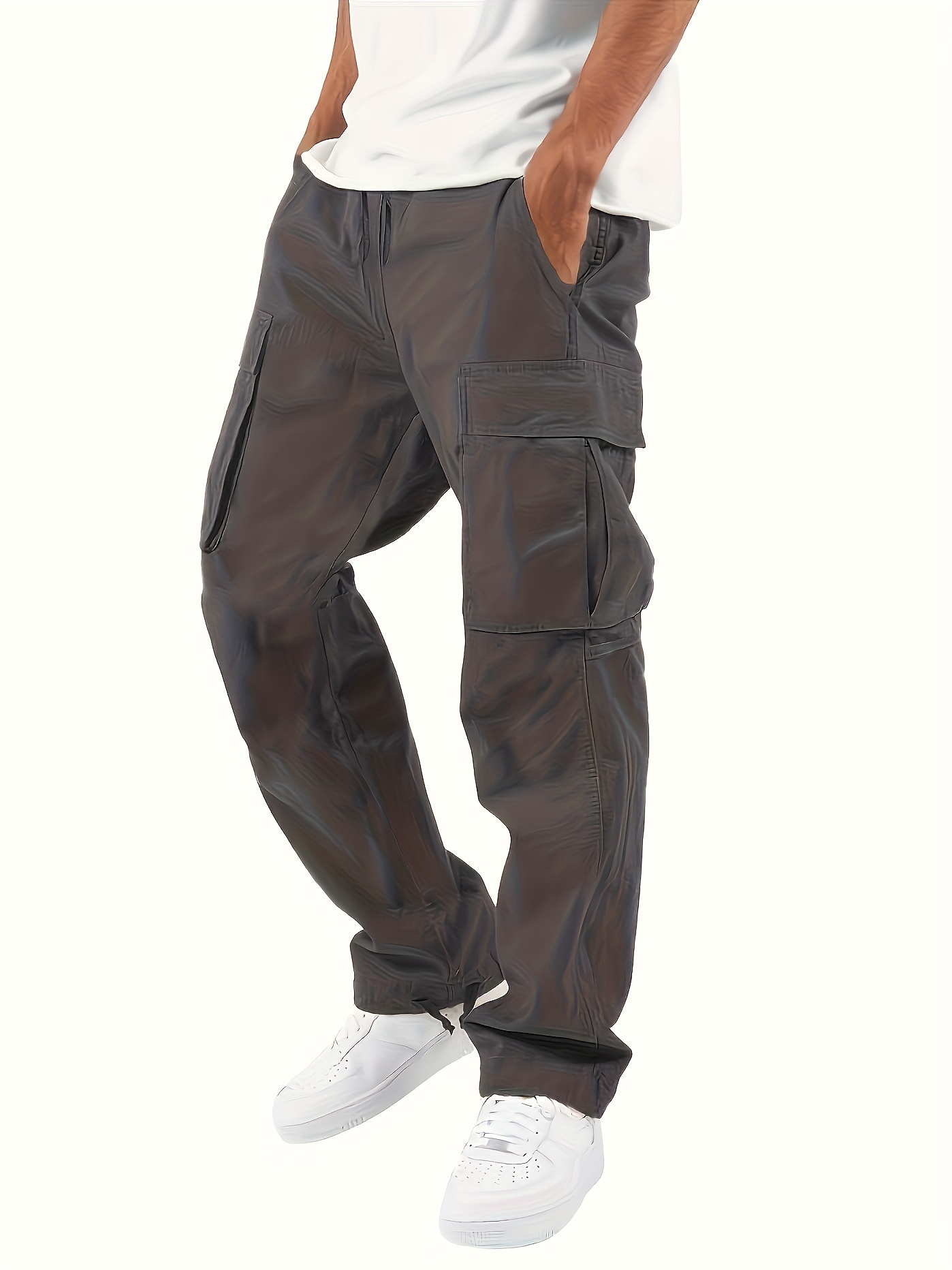 Trendy Solid Cotton Cargo Pants Men's Multi Flap Pocket - Temu