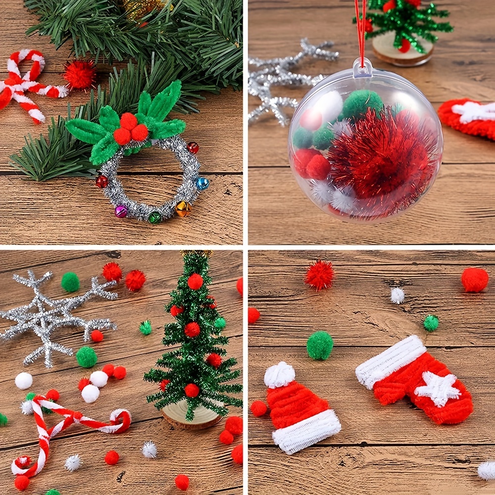 1 Pack Christmas Pom Pom Balls Red Green Felt Ball Ornaments DIY