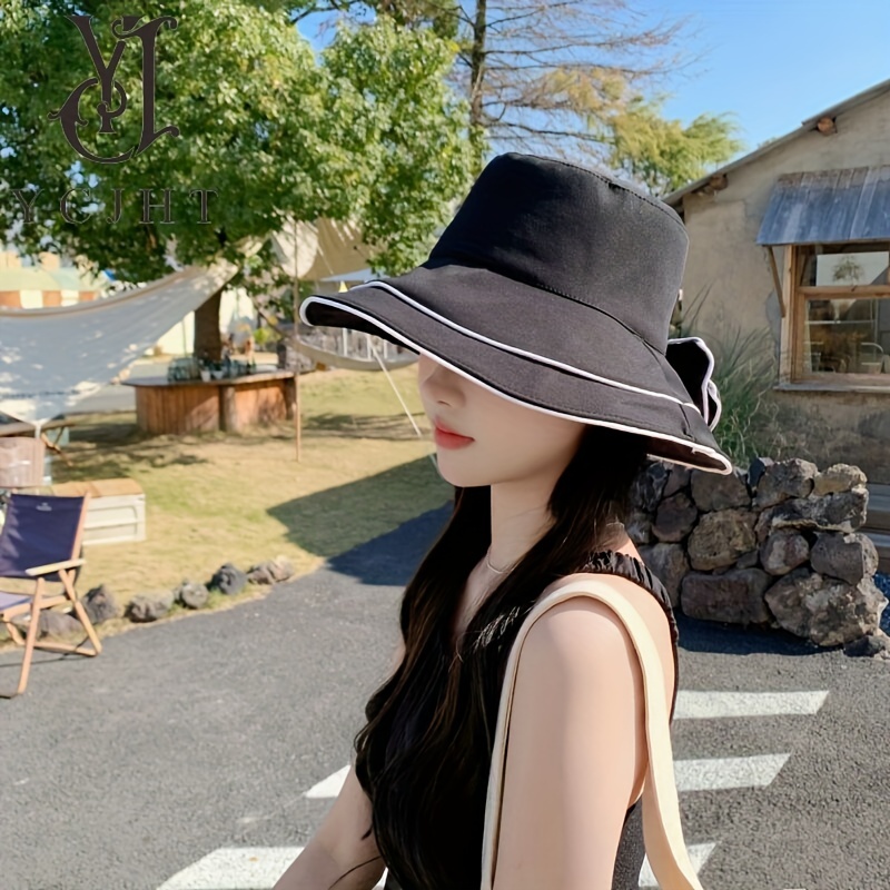 Wide Brim Sun Hats Trendy Bowknot Decor Summer Bucket Hat - Temu