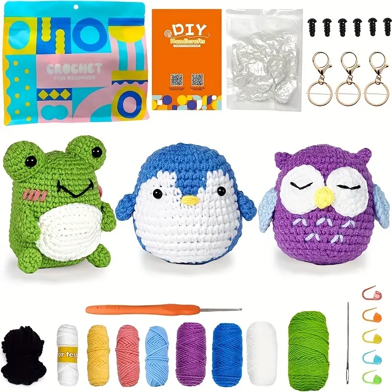 JOJOJOSDA Beginners Crochet Kit,3 Set Crochet Animal Kit,DIY Crochet Kit  for Beginners, Crochet Kits for Kids and Adults, with Instructions and  Step-by-Step Video Tutorials (Penguin+Dinosaur+Owl) - Yahoo Shopping
