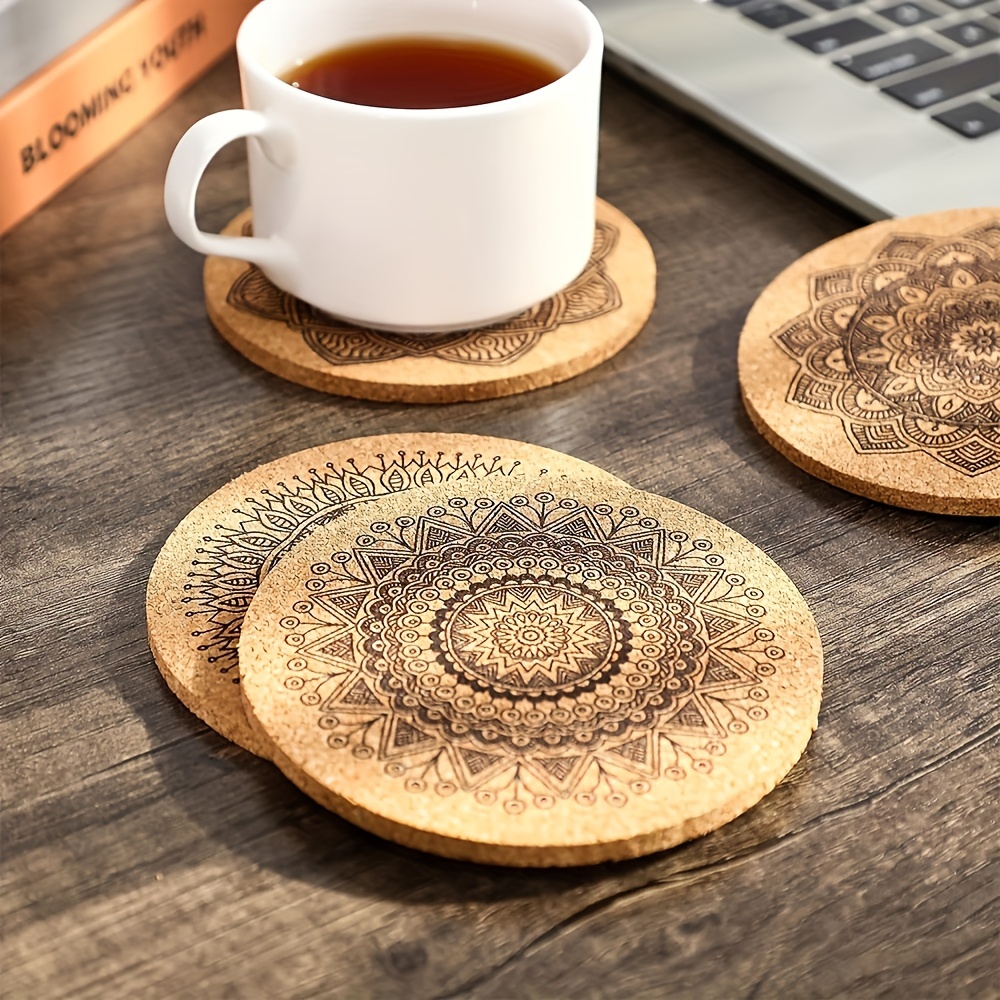 Mandala Pattern Wooden Coaster Boho Round Cork Coaster - Temu