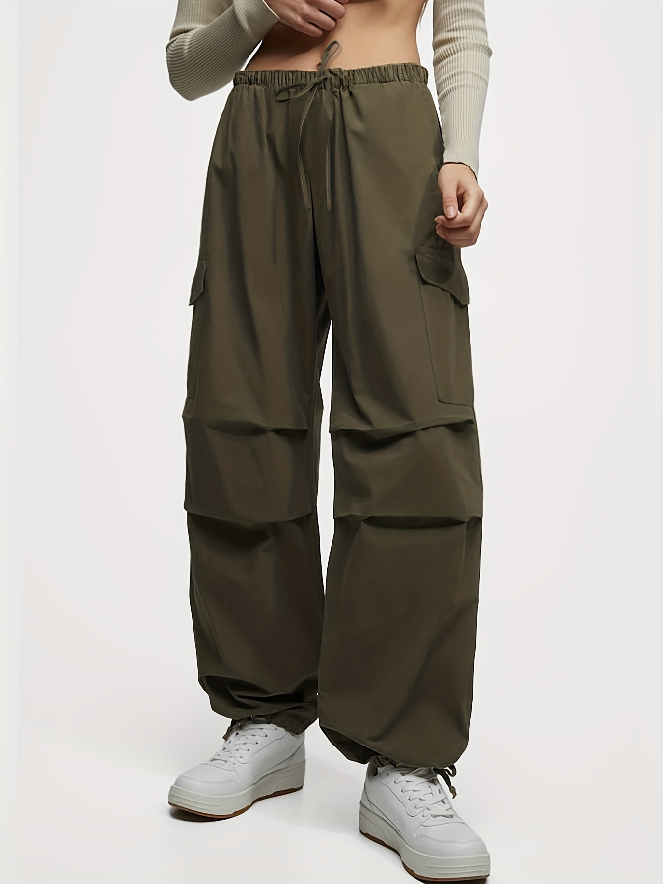 Solid Drawstring Capris Pants Casual Crop Pants Spring - Temu Canada
