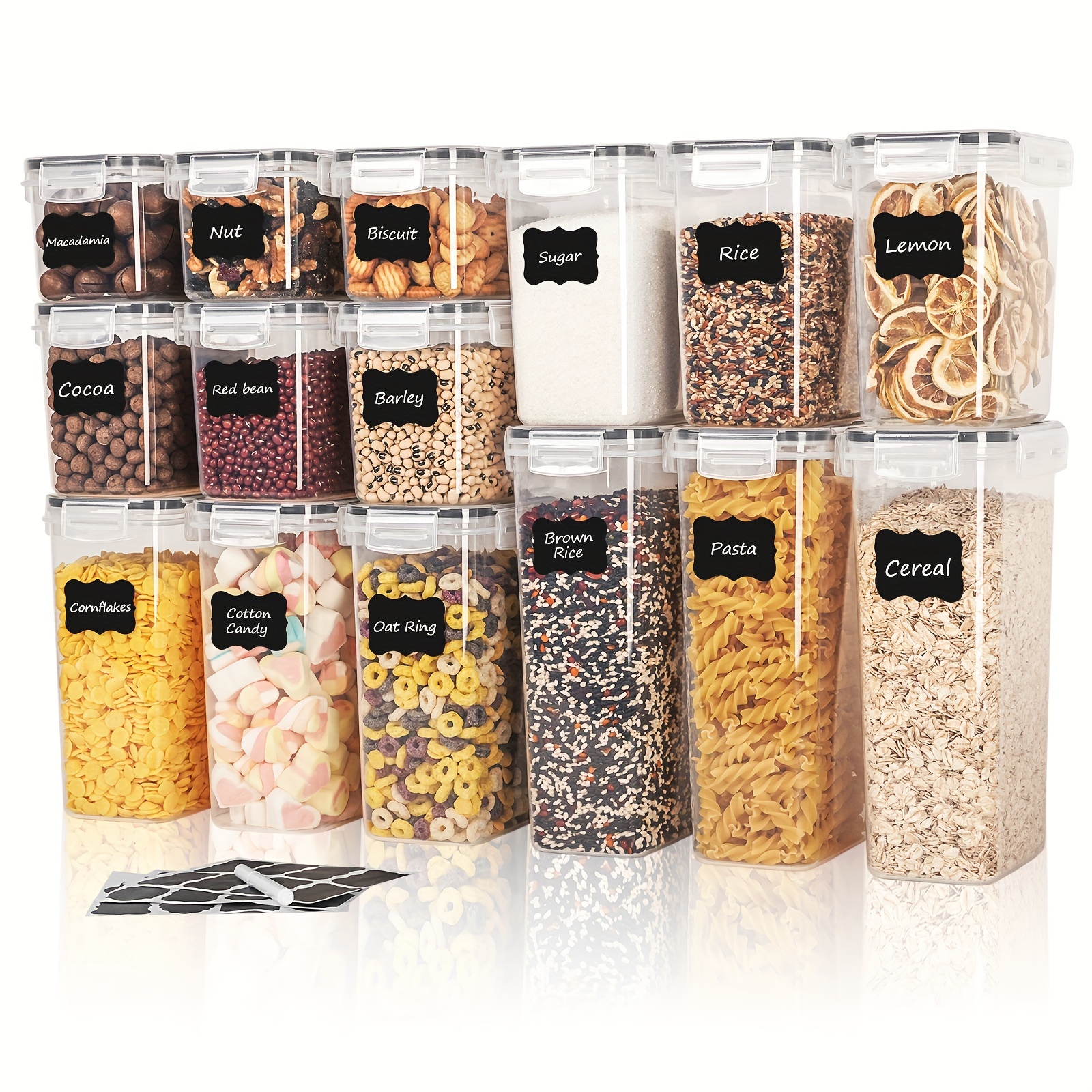 Airtight Food Storage Container with Lids - New BPA Free Clear Kitchen and Pantry Organization Canisters with Durable Lids for Cereal, Nut Candy Dry