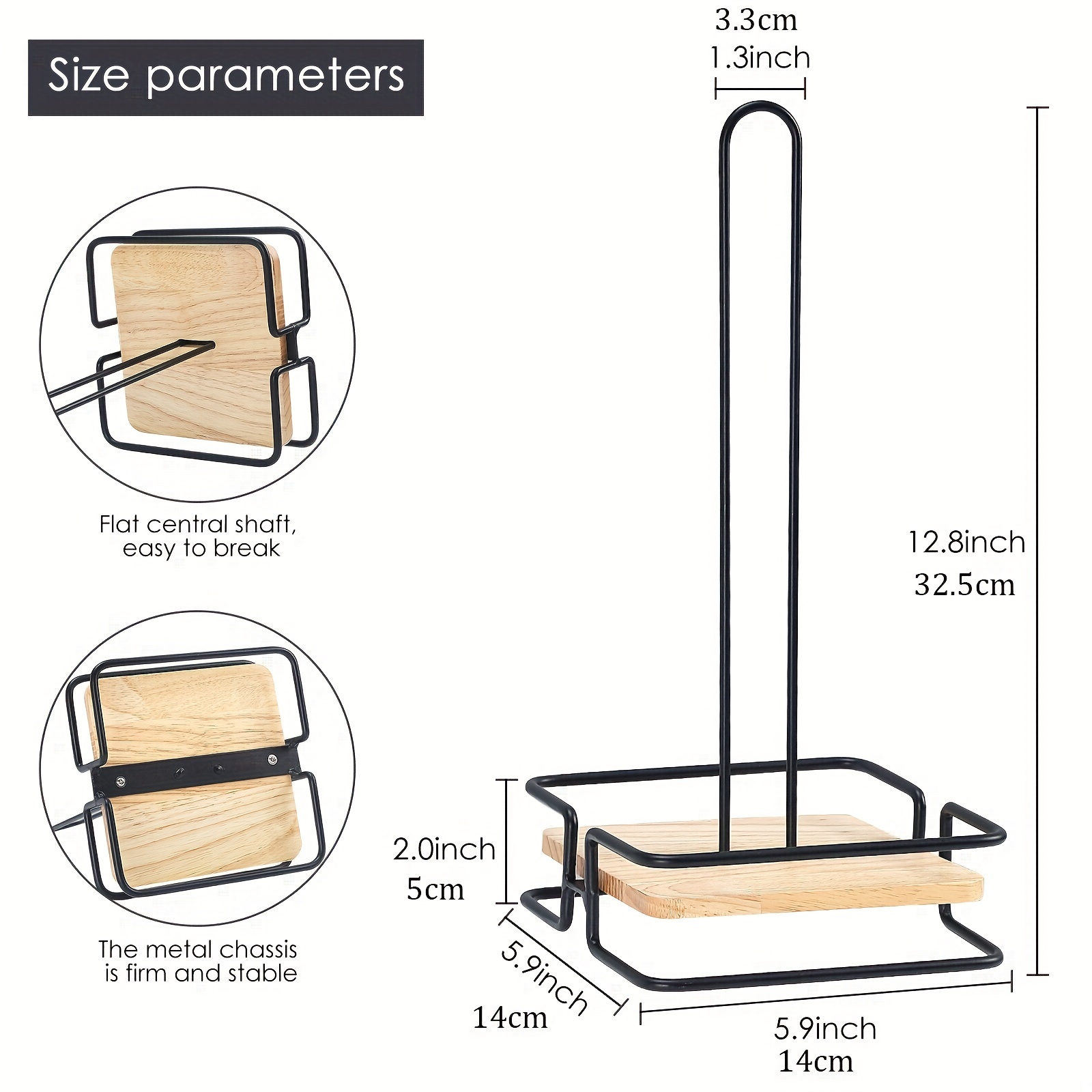 Free Standing Toilet Paper Holder Smooth Wooden Bathroom Kitchen