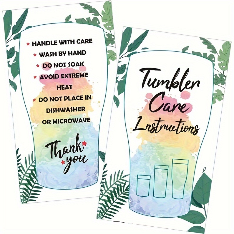 50 Pcs Glass Tumbler Cup Cards. Cup Care Instructions Cards.