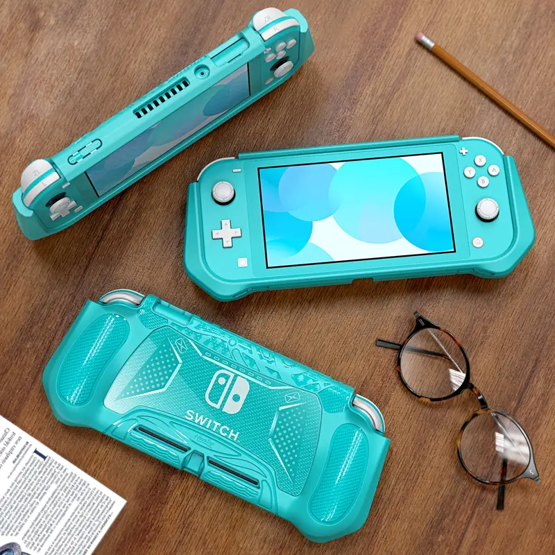 for switch lite case cover for switch lite protective case with game card storage tempered glass screen protector and thumb grip switch lite grip case anti scratch non slip case turquoise details 8