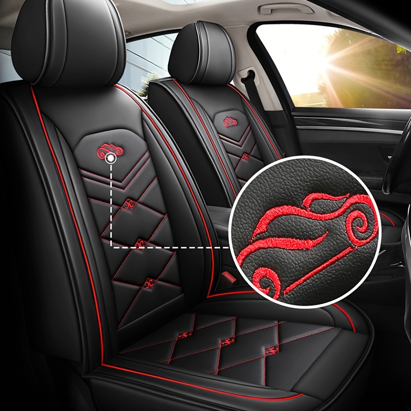 Universal Car Seat Covers Black red Luxury Breathable Embroidery