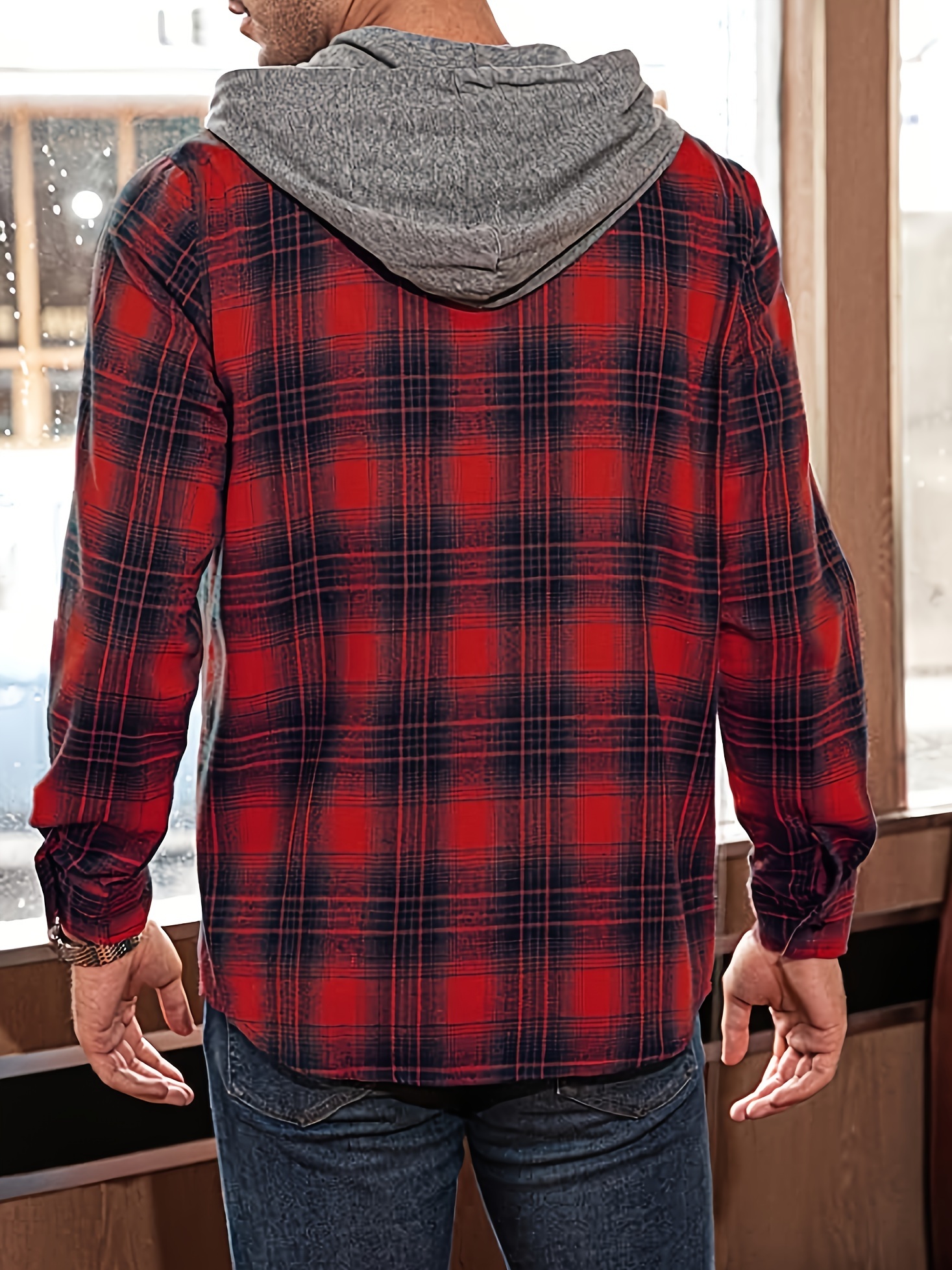Men's Plaid Hooded Shirts Casual Fall Winter Long Sleeve - Temu