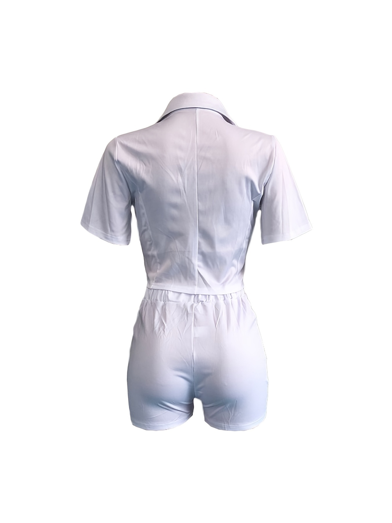 Elegant Two-piece Suit, Short Sleeve Lapel * & High Waist Skinny Shorts  Outfits, Women's Clothing