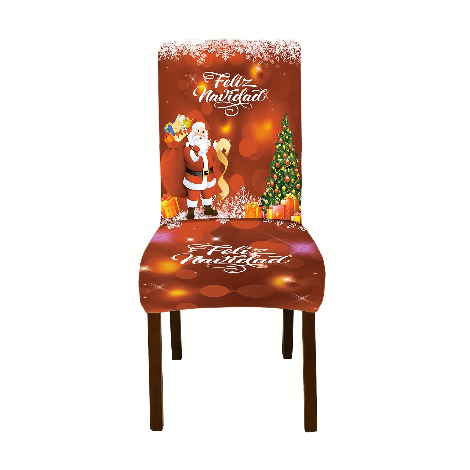 Image of 1pc Christmas Slicky Fiber Fabric Printed Elastic Chair Cover For Home Decor, 120gsm