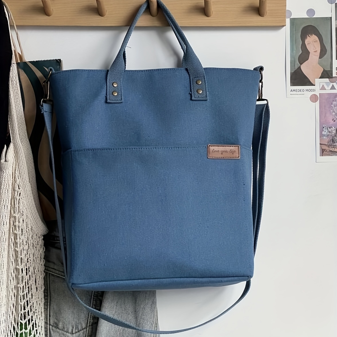 Canvas 15.6 inch Laptop Tote Bag, Handbag, Large Capacity Crossbody Bag, Portable Literary Storage Bag, Black, 21.49,Tote Bag for Women,Temu